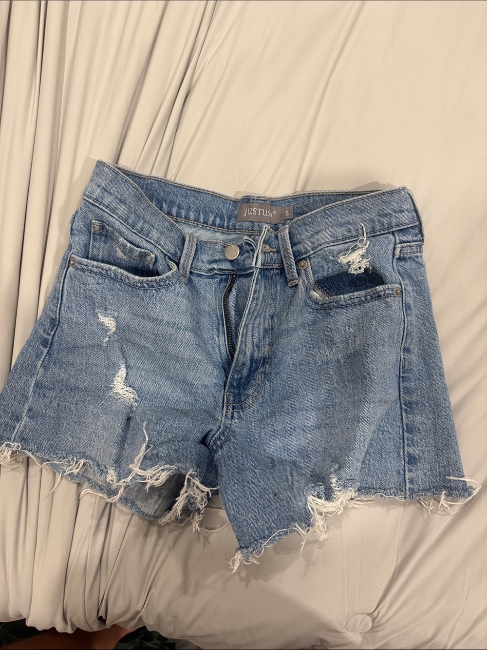 Just USA Distressed Mid-Blue Denim Shorts